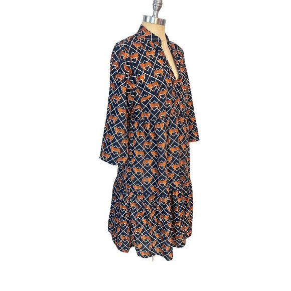 Classic Southern Smocks Womens Long Sleeve Tiger Print Dress NWT Large - Picture 2 of 6